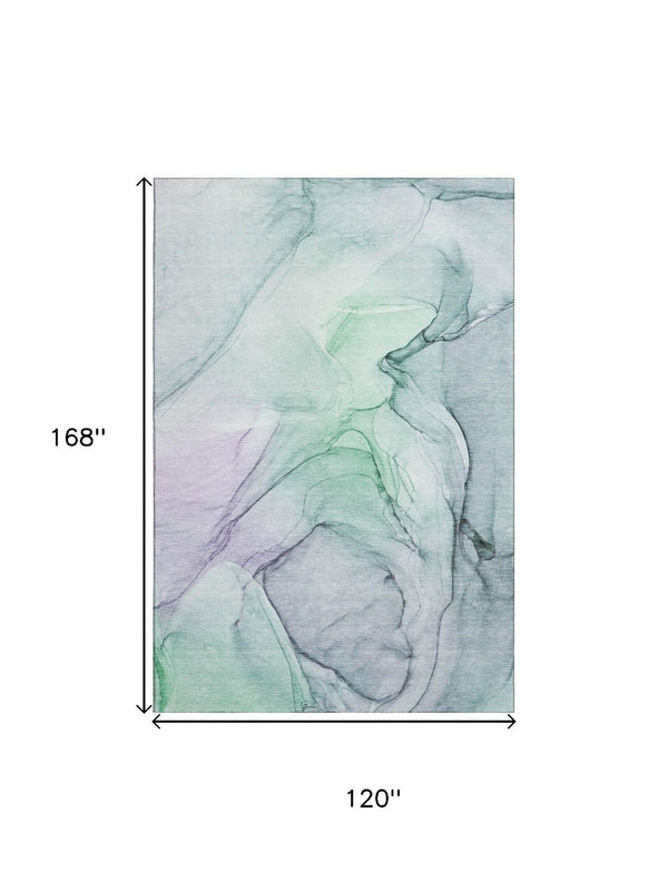 HomeRoots 10' Blue and Green Abstract Washable Area Rug - Durable, UV-Protected, Stain-Resistant Design for Homes 646614