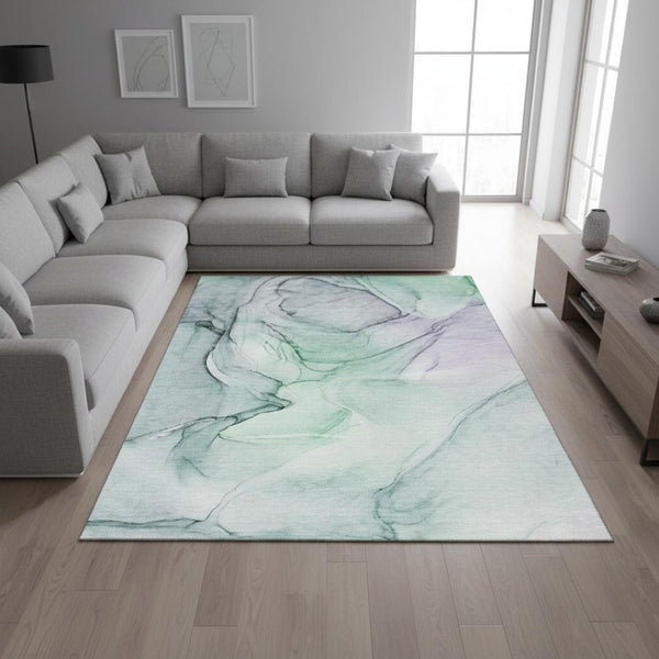 HomeRoots 10' Blue and Green Abstract Washable Area Rug - Durable, UV-Protected, Stain-Resistant Design for Homes 646614