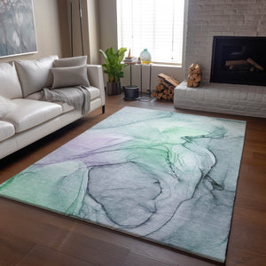 HomeRoots 10' Blue and Green Abstract Washable Area Rug - Durable, UV-Protected, Stain-Resistant Design for Homes 646614