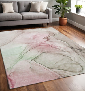 HomeRoots 5' X 8' Blush and Ivory Abstract Rug - Washable, UV Protected, Stain Resistant for Busy Homes 646616