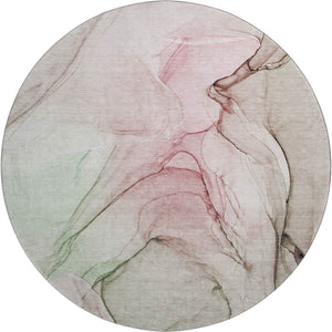 HomeRoots 8' Blush and Ivory Abstract Round Rug - Stylish, Washable, UV Protected, and Perfect for Any Space! 646617