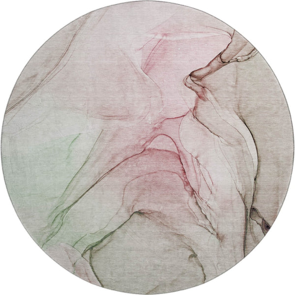 HomeRoots 8' Blush and Ivory Abstract Round Rug - Stylish, Washable, UV Protected, and Perfect for Any Space! 646617