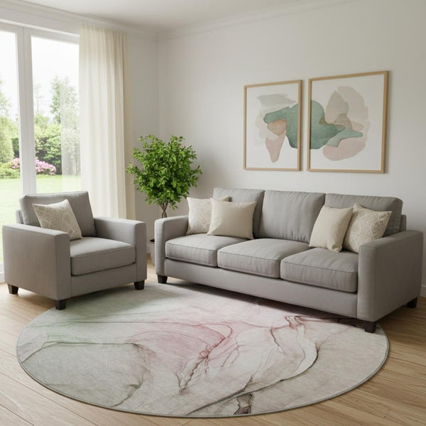 HomeRoots 8' Blush and Ivory Abstract Round Rug - Stylish, Washable, UV Protected, and Perfect for Any Space! 646617
