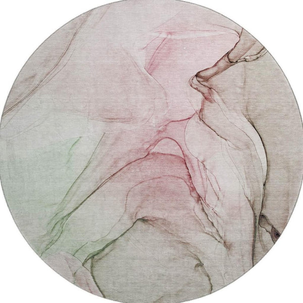 HomeRoots 8' Blush and Ivory Abstract Round Rug - Stylish, Washable, UV Protected, and Perfect for Any Space! 646617