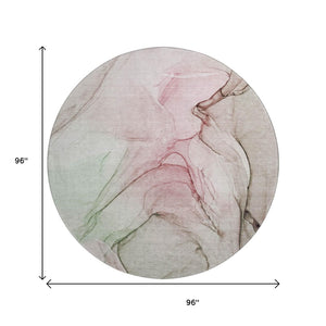 HomeRoots 8' Blush and Ivory Abstract Round Rug - Stylish, Washable, UV Protected, and Perfect for Any Space! 646617