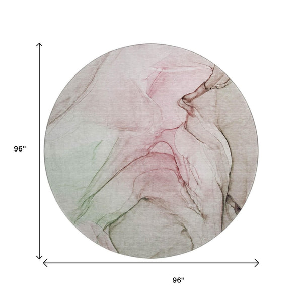 HomeRoots 8' Blush and Ivory Abstract Round Rug - Stylish, Washable, UV Protected, and Perfect for Any Space! 646617