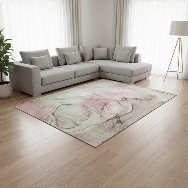 HomeRoots 8' X 10' Washable Blush & Ivory Abstract Area Rug with UV Protection - Perfect for Homes with Kids & Pets 646618