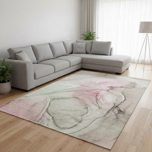 HomeRoots 9' X 12' Blush and Ivory Abstract Area Rug - Stylish, Washable, UV-Protected for Busy Homes! 646619