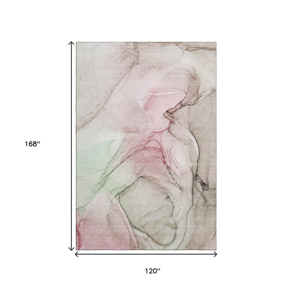 HomeRoots 10' Blush and Ivory Abstract Area Rug - Washable, UV Protected, Durable for High-Traffic Spaces 646620