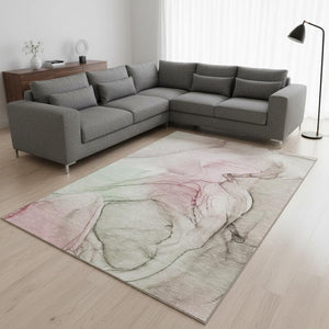 HomeRoots 10' Blush and Ivory Abstract Area Rug - Washable, UV Protected, Durable for High-Traffic Spaces 646620