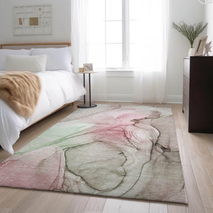 HomeRoots 10' Blush and Ivory Abstract Area Rug - Washable, UV Protected, Durable for High-Traffic Spaces 646620