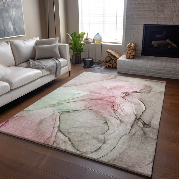 HomeRoots 10' Blush and Ivory Abstract Area Rug - Washable, UV Protected, Durable for High-Traffic Spaces 646620