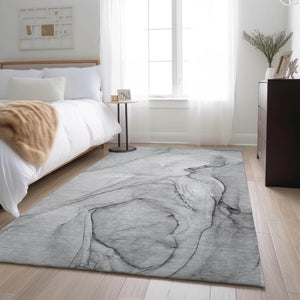 HomeRoots 8' X 10' Modern Gray & Charcoal Abstract Area Rug - Washable, UV Protected, Durable for High Traffic Areas 646624