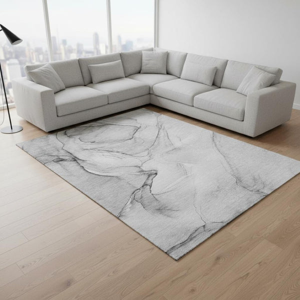 HomeRoots 8' X 10' Modern Gray & Charcoal Abstract Area Rug - Washable, UV Protected, Durable for High Traffic Areas 646624
