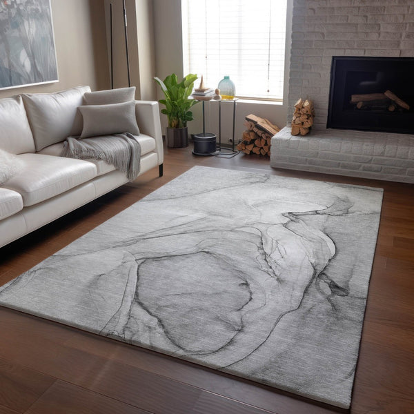 HomeRoots 8' X 10' Modern Gray & Charcoal Abstract Area Rug - Washable, UV Protected, Durable for High Traffic Areas 646624