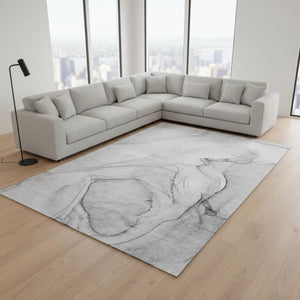 HomeRoots 9' X 12' Gray and Charcoal Abstract Area Rug - Washable, UV Protected, Durable for Busy Homes 646625