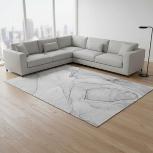 HomeRoots 10' Gray & Charcoal Abstract Area Rug - Washable, UV Resistant, Perfect for Busy Homes & Modern Decor 646626
