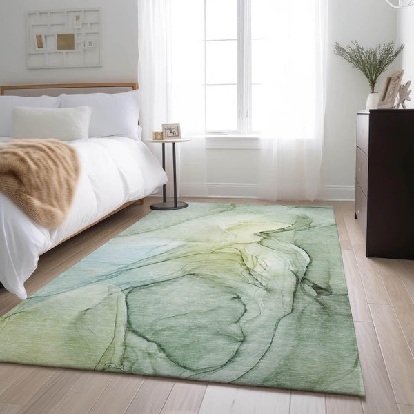 HomeRoots 5' X 8' Green And Ivory Abstract Area Rug - Washable, Stain-Resistant, UV Protected for Modern Homes 646628