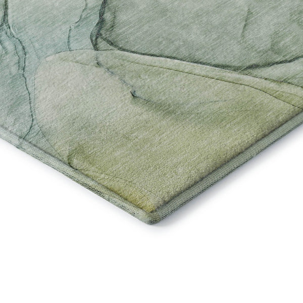 HomeRoots 5' X 8' Green And Ivory Abstract Area Rug - Washable, Stain-Resistant, UV Protected for Modern Homes 646628