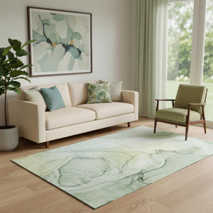 HomeRoots 5' X 8' Green And Ivory Abstract Area Rug - Washable, Stain-Resistant, UV Protected for Modern Homes 646628
