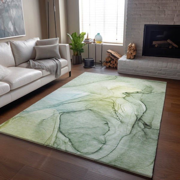HomeRoots 5' X 8' Green And Ivory Abstract Area Rug - Washable, Stain-Resistant, UV Protected for Modern Homes 646628