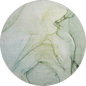 HomeRoots 8' Green and Ivory Abstract Washable Round Rug - Durable, UV-Protected, Stylish for Indoor & Outdoor Use 646629