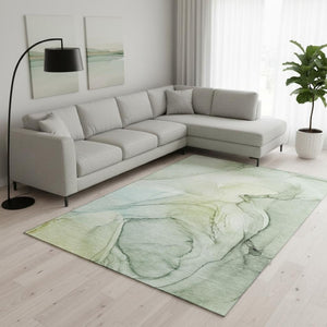 HomeRoots 8' X 10' Washable Area Rug in Green and Ivory - Durable, UV-Protected, Modern Abstract Design for Homes 646630
