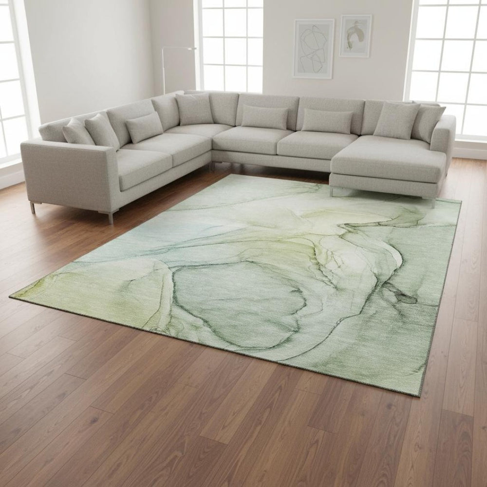 HomeRoots 9' X 12' Green And Ivory Abstract Area Rug - Durable, Washable, UV-Protected, Perfect for Homes! 646631