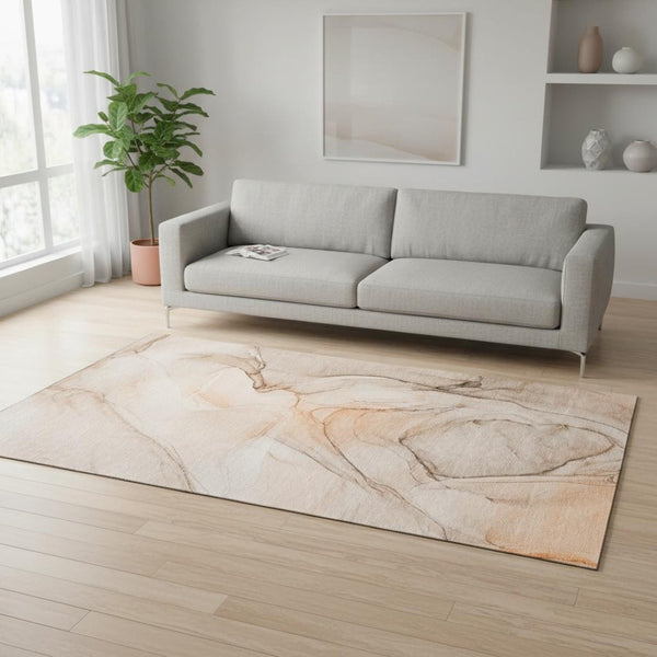 HomeRoots 5' X 8' Vibrant Orange and Ivory Abstract Washable Area Rug with UV Protection for Modern Homes 646634