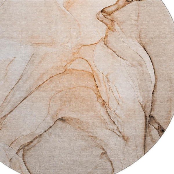 HomeRoots 8' Vibrant Orange and Ivory Abstract Round Rug - Durable, Washable with UV Protection for Any Space 646635
