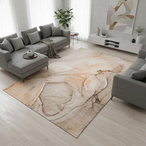 HomeRoots 8' X 10' Vibrant Orange & Ivory Abstract Area Rug - Washable, UV-Protected, Modern Design for Any Space 646636