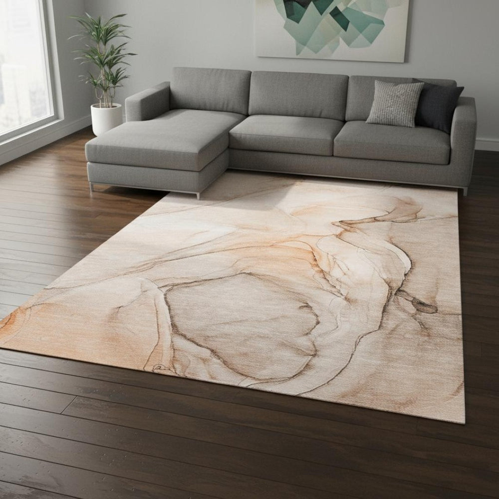 HomeRoots 9' X 12' Vibrant Orange & Ivory Abstract Washable Area Rug with UV Protection for High-Traffic Areas 646637