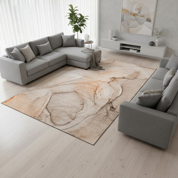 HomeRoots 10' X 14' Orange And Ivory Abstract Area Rug - Washable, Stain Resistant, UV Protected for Durability 646638