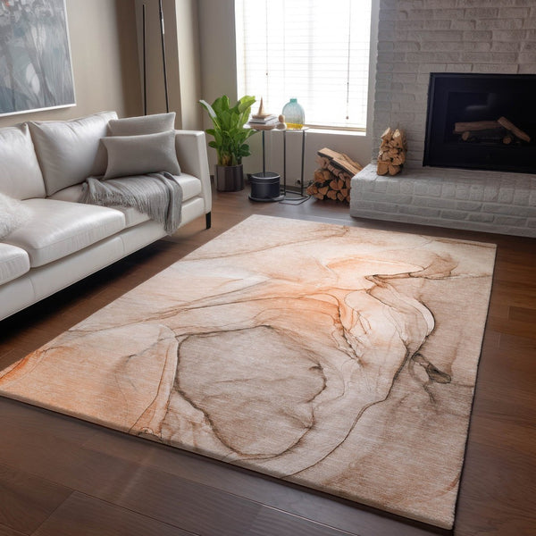 HomeRoots 10' X 14' Orange And Ivory Abstract Area Rug - Washable, Stain Resistant, UV Protected for Durability 646638