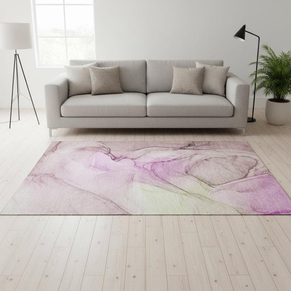 HomeRoots 5' X 8' Pink and Ivory Abstract Area Rug - Washable, UV-Protected, Stylish & Durable for Any Space 646640