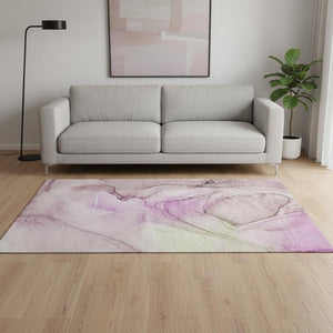 HomeRoots 5' X 8' Pink and Ivory Abstract Area Rug - Washable, UV-Protected, Stylish & Durable for Any Space 646640