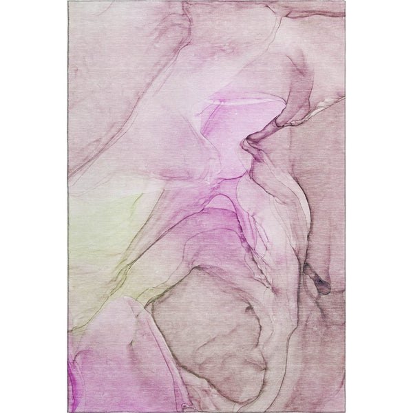 HomeRoots 5' X 8' Pink and Ivory Abstract Area Rug - Washable, UV-Protected, Stylish & Durable for Any Space 646640