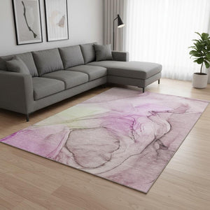 HomeRoots 8' X 10' Pink And Ivory Abstract Washable Area Rug – Soft, Stain-Resistant, UV-Protected for Easy Care 646642