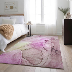HomeRoots 8' X 10' Pink And Ivory Abstract Washable Area Rug – Soft, Stain-Resistant, UV-Protected for Easy Care 646642
