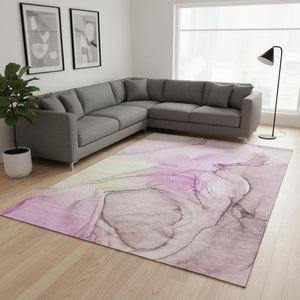 HomeRoots 10' Pink and Ivory Abstract Washable Area Rug - UV Protected, Stain-Resistant, Family-Friendly Design 646644