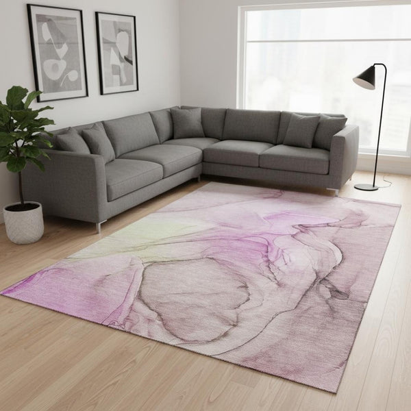 HomeRoots 10' Pink and Ivory Abstract Washable Area Rug - UV Protected, Stain-Resistant, Family-Friendly Design 646644