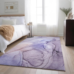 HomeRoots 5' X 8' Purple and Ivory Abstract Area Rug - Durable, Washable, Stain-Resistant with UV Protection! 646646