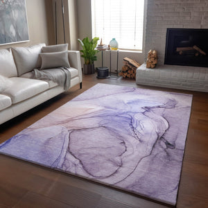 HomeRoots 5' X 8' Purple and Ivory Abstract Area Rug - Durable, Washable, Stain-Resistant with UV Protection! 646646