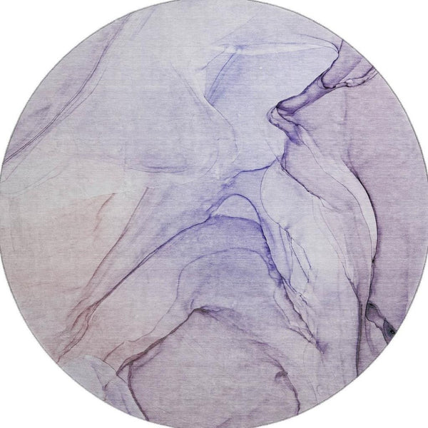 HomeRoots 8' Modern Purple and Ivory Abstract Washable Round Rug with UV Protection for High-Traffic Areas 646647
