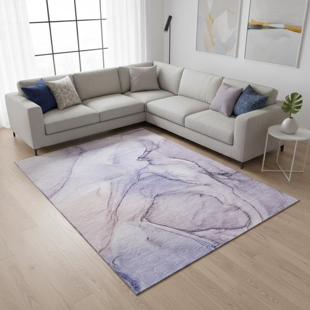HomeRoots 8' X 10' Washable Purple and Ivory Abstract Area Rug with UV Protection for Modern Stylish Homes 646648