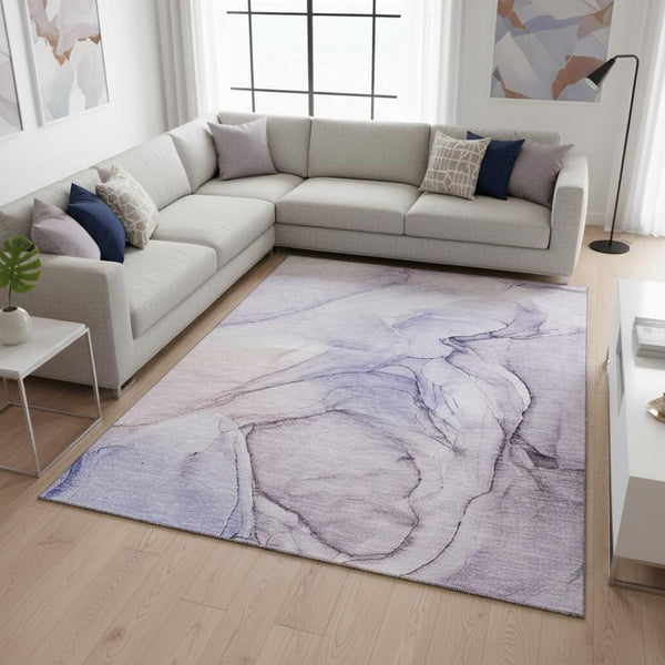 HomeRoots 10' X 14' Purple And Ivory Abstract Area Rug - Washable, UV Protected, Durable & Stylish Design 646650