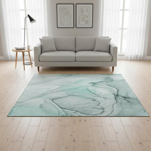 HomeRoots 5' X 8' Teal and Ivory Abstract Area Rug - Durable, Washable, UV Protected for Modern Living Spaces 646652