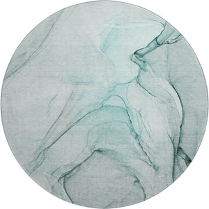 HomeRoots 8' Teal and Ivory Abstract Round Rug - Washable, UV Protected, and Perfect for Busy Homes! 646653