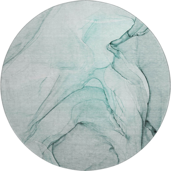 HomeRoots 8' Teal and Ivory Abstract Round Rug - Washable, UV Protected, and Perfect for Busy Homes! 646653