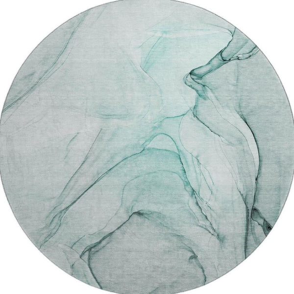 HomeRoots 8' Teal and Ivory Abstract Round Rug - Washable, UV Protected, and Perfect for Busy Homes! 646653